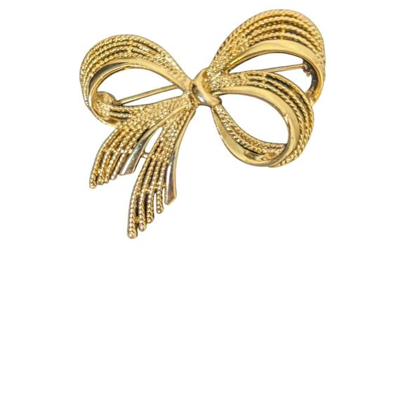 Vintage signed Napier gold Tone wire work Bow shaped Pin Brooch - Picture 3 of 8